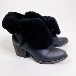 Luxe De Leon LDL Tempest Shearling Antique Leather Ankle Bootie Black size 7 NEW